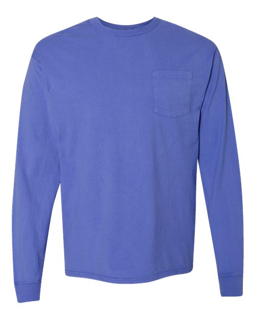 Garment-Dyed Long Sleeve T-Shirt With a Pocket - Front - B35400813 - Deep Forte Blue
