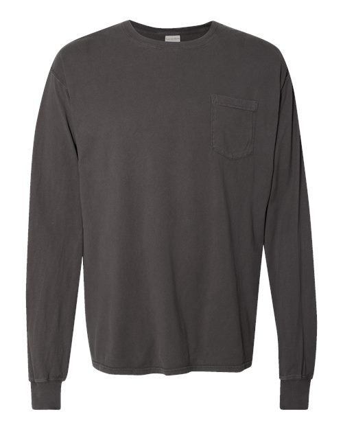 Garment-Dyed Long Sleeve T-Shirt With a Pocket - Front - B35400093 - New Railroad Grey