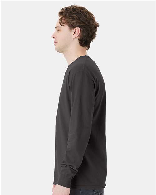 Garment-Dyed Long Sleeve T-Shirt With a Pocket - OnModelSide - B35400093 - New Railroad Grey