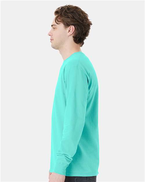 Garment-Dyed Long Sleeve T-Shirt With a Pocket - OnModelSide - B35400873 - Mint