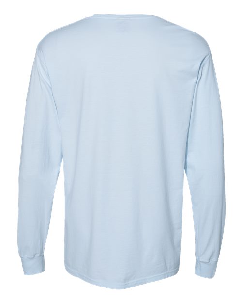 Garment-Dyed Long Sleeve T-Shirt With a Pocket - Back - B35400265 - Soothing Blue