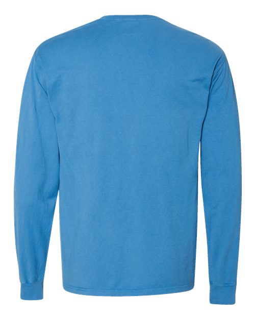 Garment-Dyed Long Sleeve T-Shirt With a Pocket - Back - B35400253 - Summer Sky Blue