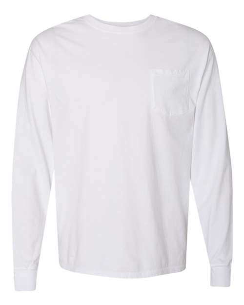 Garment-Dyed Long Sleeve T-Shirt With a Pocket - Front - B35400003 - White