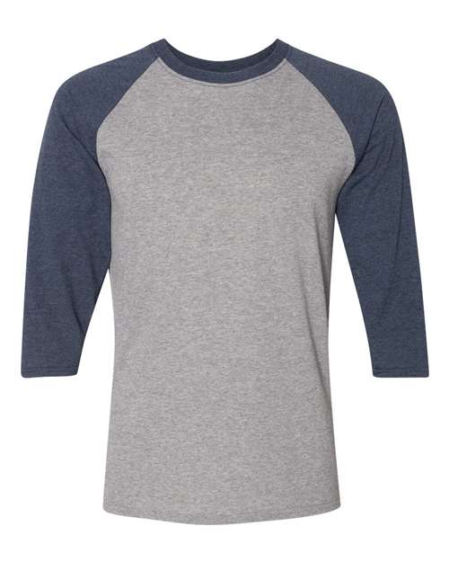 Triblend Three-Quarter Raglan Baseball T-Shirt - Front - B14835973 - Oxford/ Indigo Heather