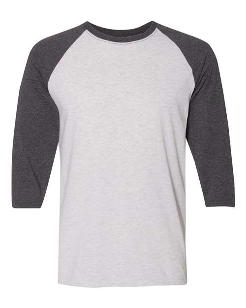 Triblend Three-Quarter Raglan Baseball T-Shirt - Front - B14835013 - White Heather/ Black Heather