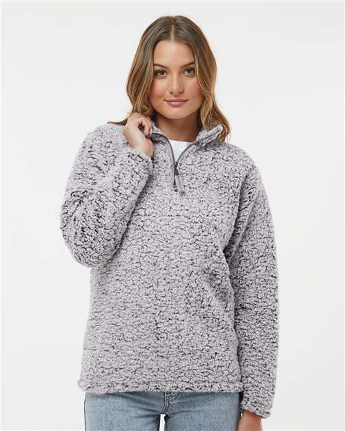 Women’s Epic Sherpa Quarter-Zip Pullover - OnModelFront - B22928513 - Black Heather
