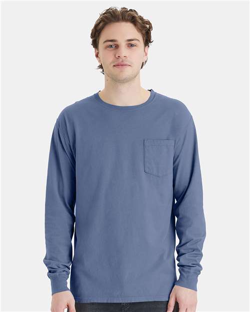 Garment-Dyed Long Sleeve T-Shirt With a Pocket - OnModelFront - B35400283 - Saltwater