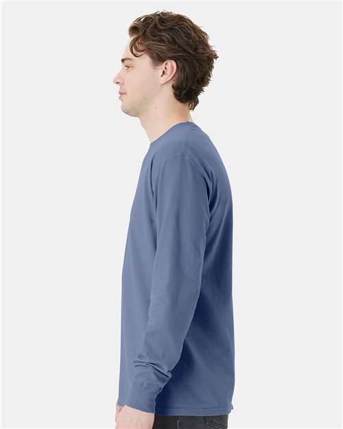 Garment-Dyed Long Sleeve T-Shirt With a Pocket - OnModelSide - B35400283 - Saltwater