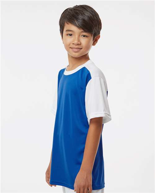 Youth Crewneck Baseball Jersey - OnModelSide - B33985152 - Royal/ White