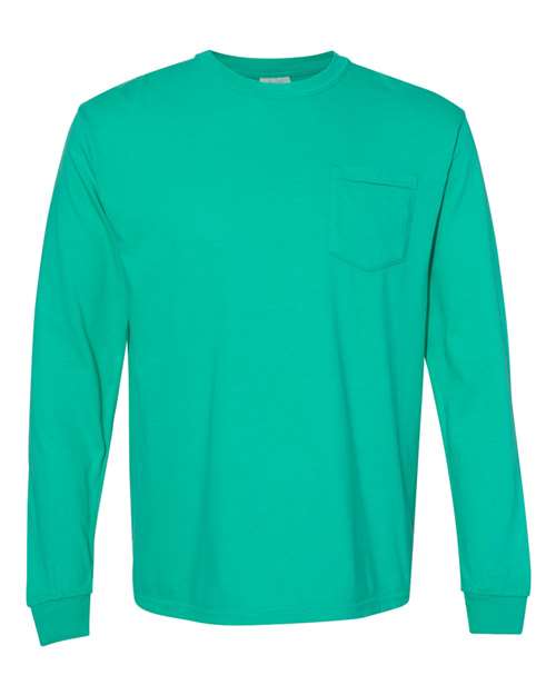 Garment-Dyed Heavyweight Long Sleeve Pocket T-Shirt - Front - B18508173 - Island Green