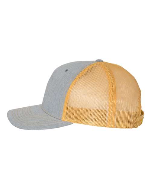Five-Panel Trucker Cap - DirectSide - B00195580 - Heather Grey/ Amber Gold