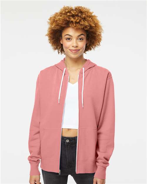 Lightweight Full-Zip Hooded Sweatshirt - OnModelFront - B81076313 - Dusty Rose