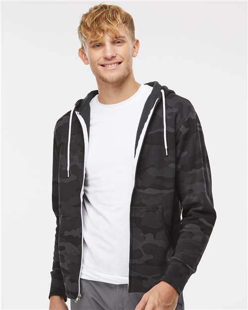 Lightweight Full-Zip Hooded Sweatshirt - OnModelFront - B81076513 - Black Camo
