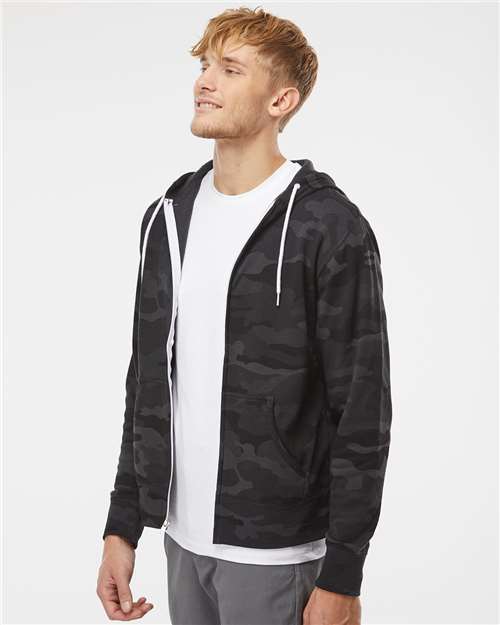 Lightweight Full-Zip Hooded Sweatshirt - OnModelSide - B81076513 - Black Camo