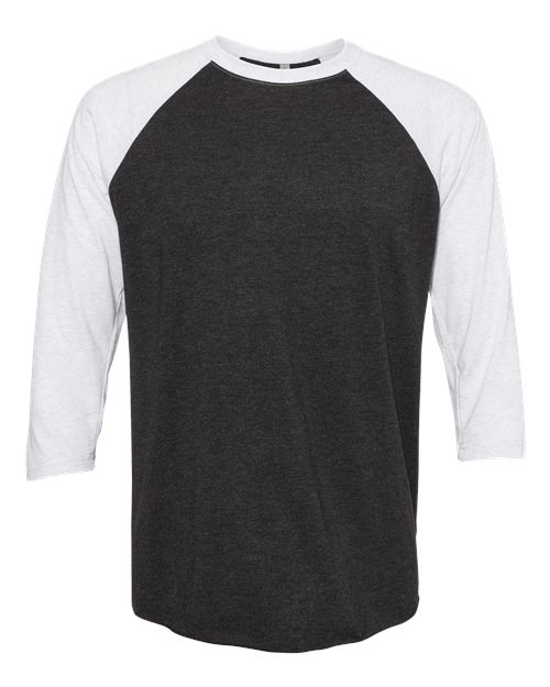 Triblend Three-Quarter Raglan T-Shirt - Front - B56818002 - Heather White/ Vintage Black