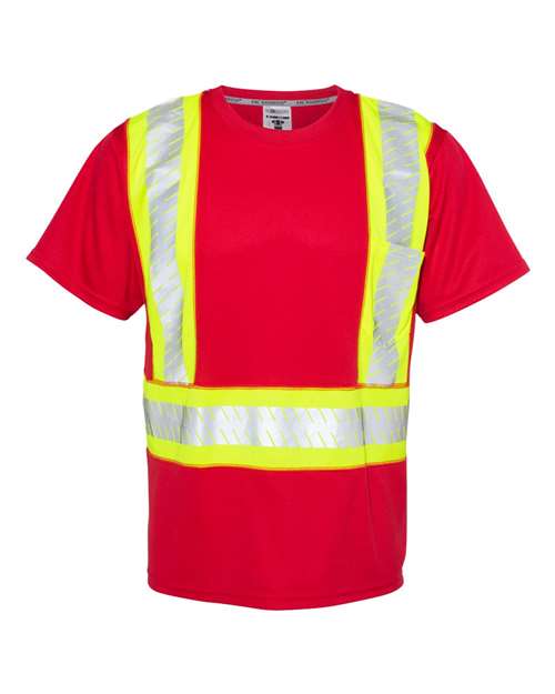 EV Series® Enhanced Visibility Contrast Pocket T-Shirt - Front - B88529704 - Red/ Lime - B203