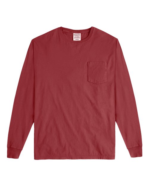 Garment-Dyed Long Sleeve T-Shirt With a Pocket - Front - B35400323 - Cayenne