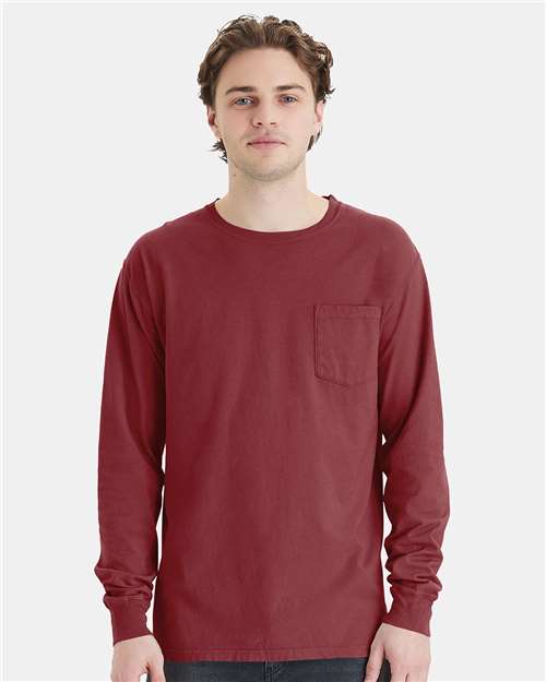 Garment-Dyed Long Sleeve T-Shirt With a Pocket - OnModelFront - B35400323 - Cayenne