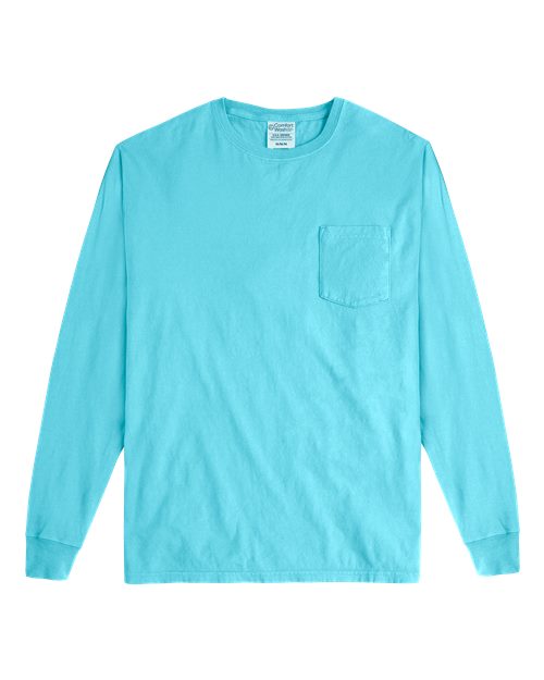 Garment-Dyed Long Sleeve T-Shirt With a Pocket - Front - B35400247 - Freshwater