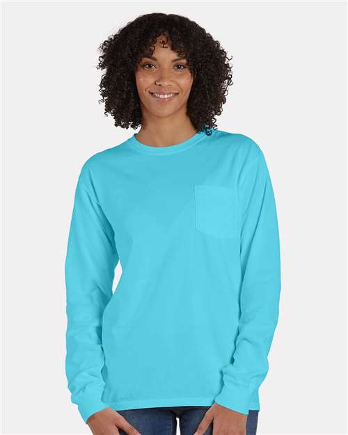 Garment-Dyed Long Sleeve T-Shirt With a Pocket - OnModelFront - B35400247 - Freshwater