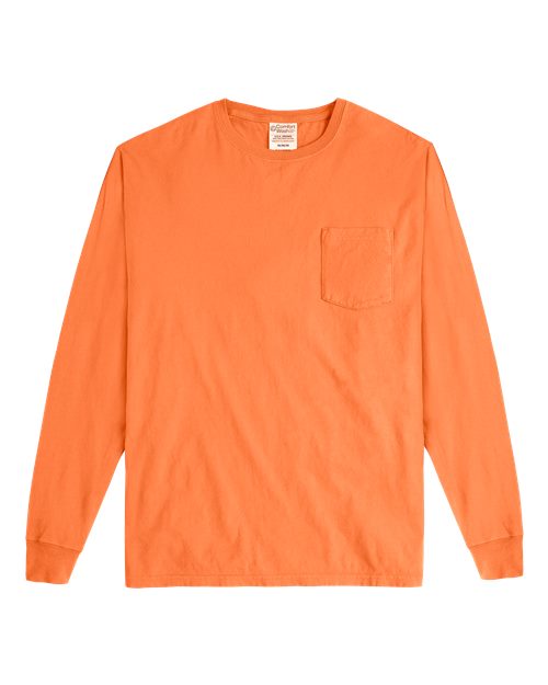Garment-Dyed Long Sleeve T-Shirt With a Pocket - Front - B35400183 - Horizon Orange