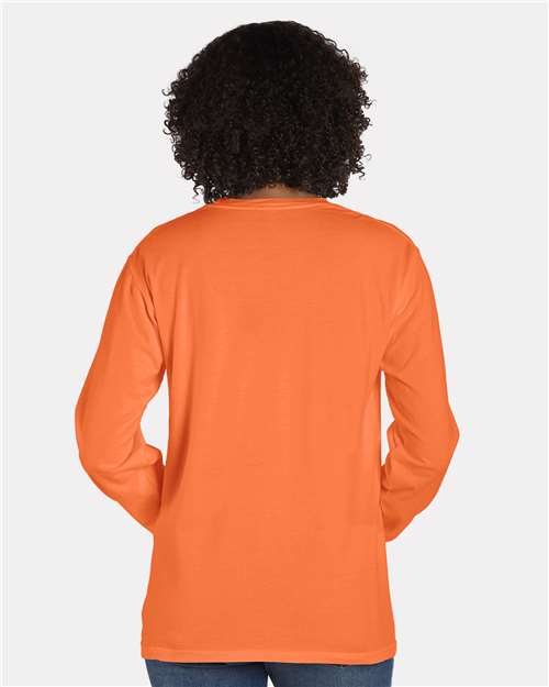 Unisex Garment-Dyed Long Sleeve T-Shirt With a Pocket - OnModelBack - B35400187 - Horizon Orange