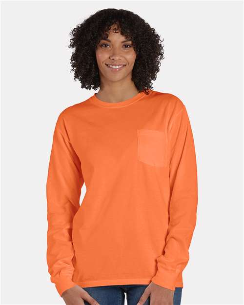 Garment-Dyed Long Sleeve T-Shirt With a Pocket - OnModelFront - B35400183 - Horizon Orange