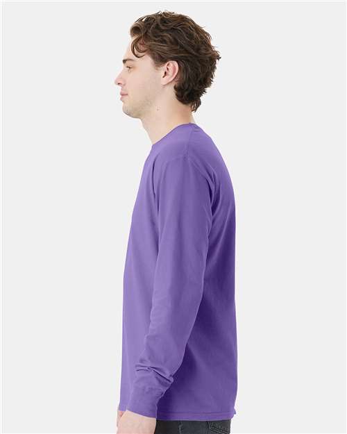 Garment-Dyed Long Sleeve T-Shirt With a Pocket - OnModelSide - B35400217 - Lavender