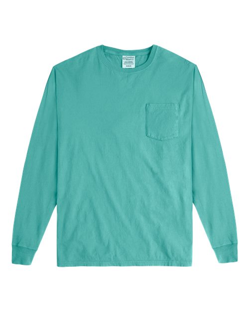 Garment-Dyed Long Sleeve T-Shirt With a Pocket - Front - B35400293 - Spanish Moss