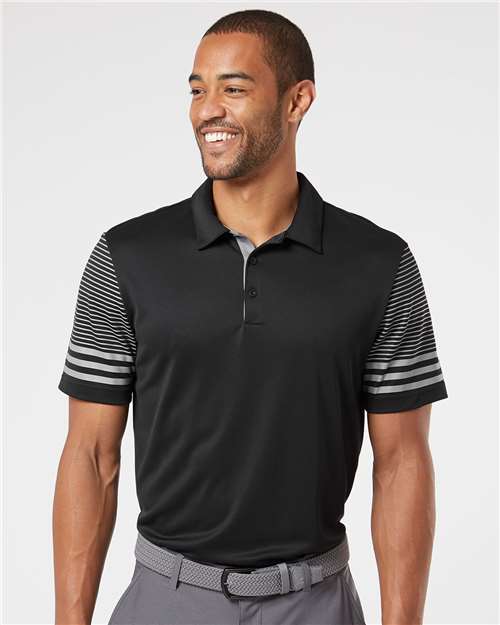 Striped Sleeve Polo - OnModelFront - B03253503 - Black/ Grey Three