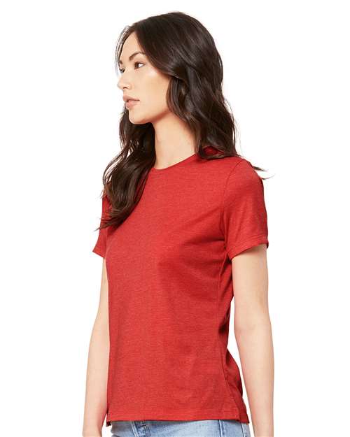 Women’s Relaxed Fit Heather CVC Tee - OnModelSide - B20506123 - Heather Red