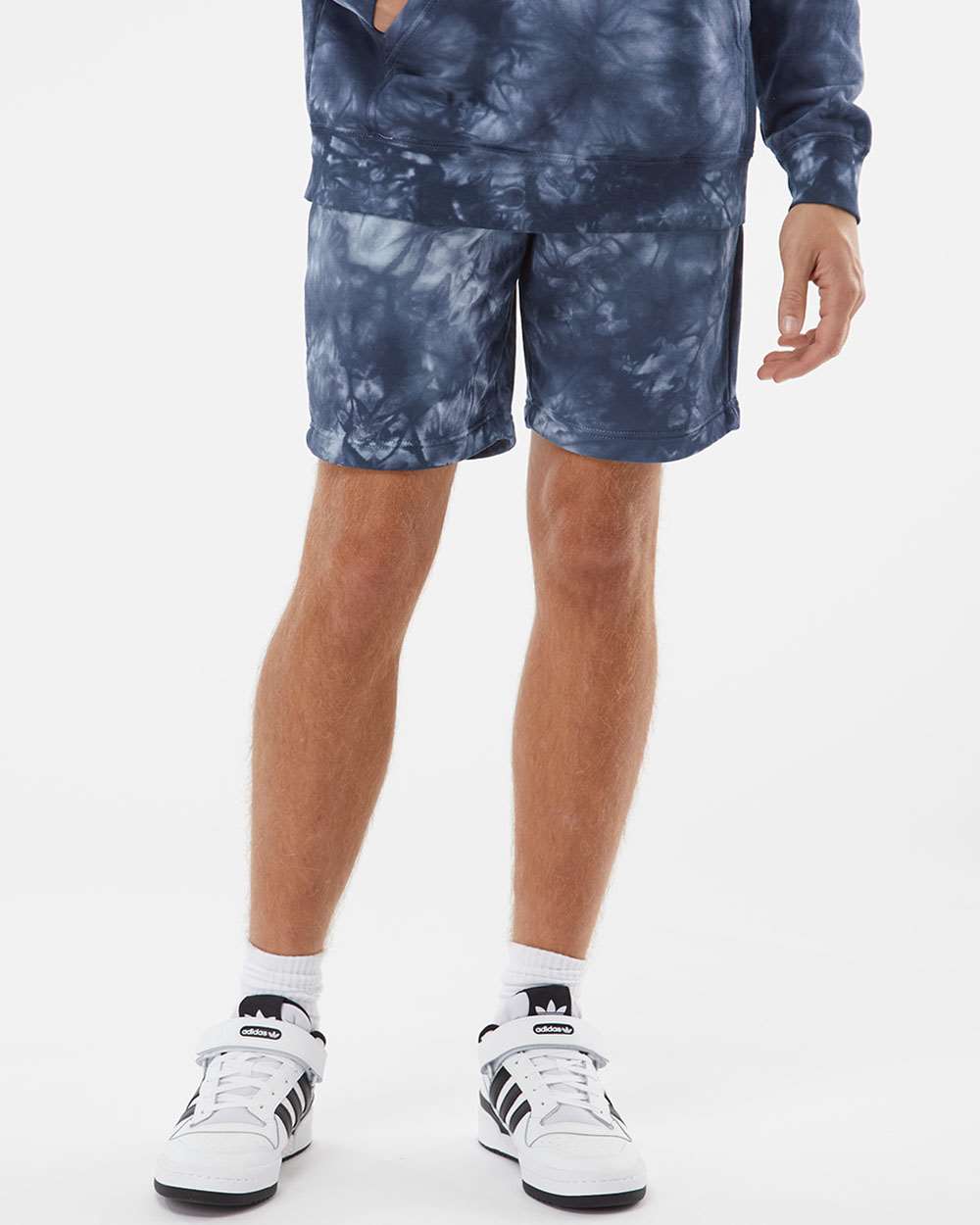 Unisex Tie-Dyed Fleece Shorts - OnModelFront - B02376652 - Tie Dye Navy