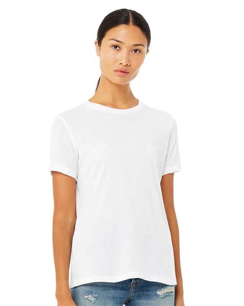 Women’s Relaxed Fit Heather CVC Tee - OnModelFront - B20506003 - Solid White Blend