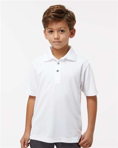 Youth Saratoga Performance Mini Mesh Polo - OnModelFront - B11171002 - White