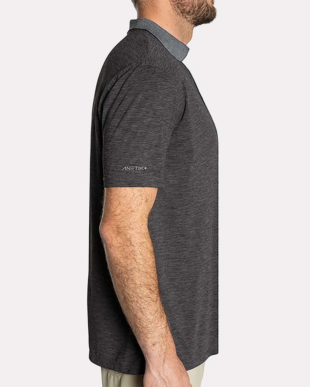 Men's Transit Tech Polo - OnModelSide - B00633583 - Charcoal Heathered