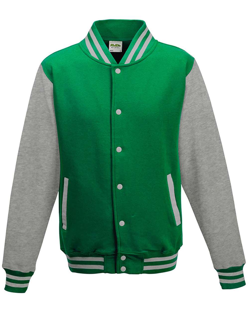 Unisex Letterman Jacket - Front - B10201173 - Kelly Green/ Heather Grey
