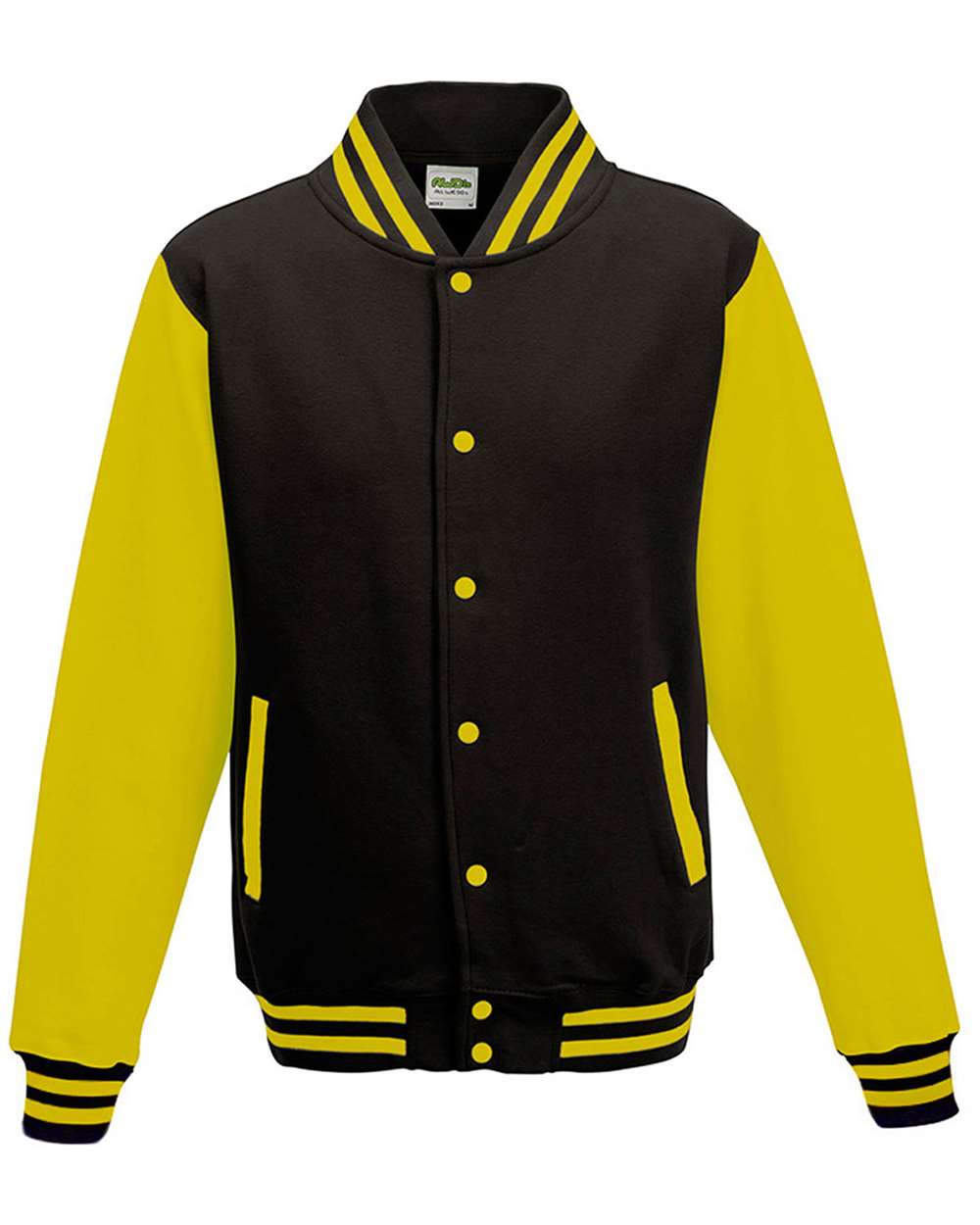 Unisex Letterman Jacket - Front - B10201543 - Jet Black/ Sun Yellow