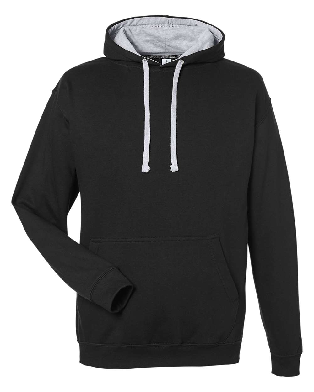 Unisex Midweight Varsity Contrast Hooded Sweatshirt - Front - B32701163 - Jet Black/ Heather Grey