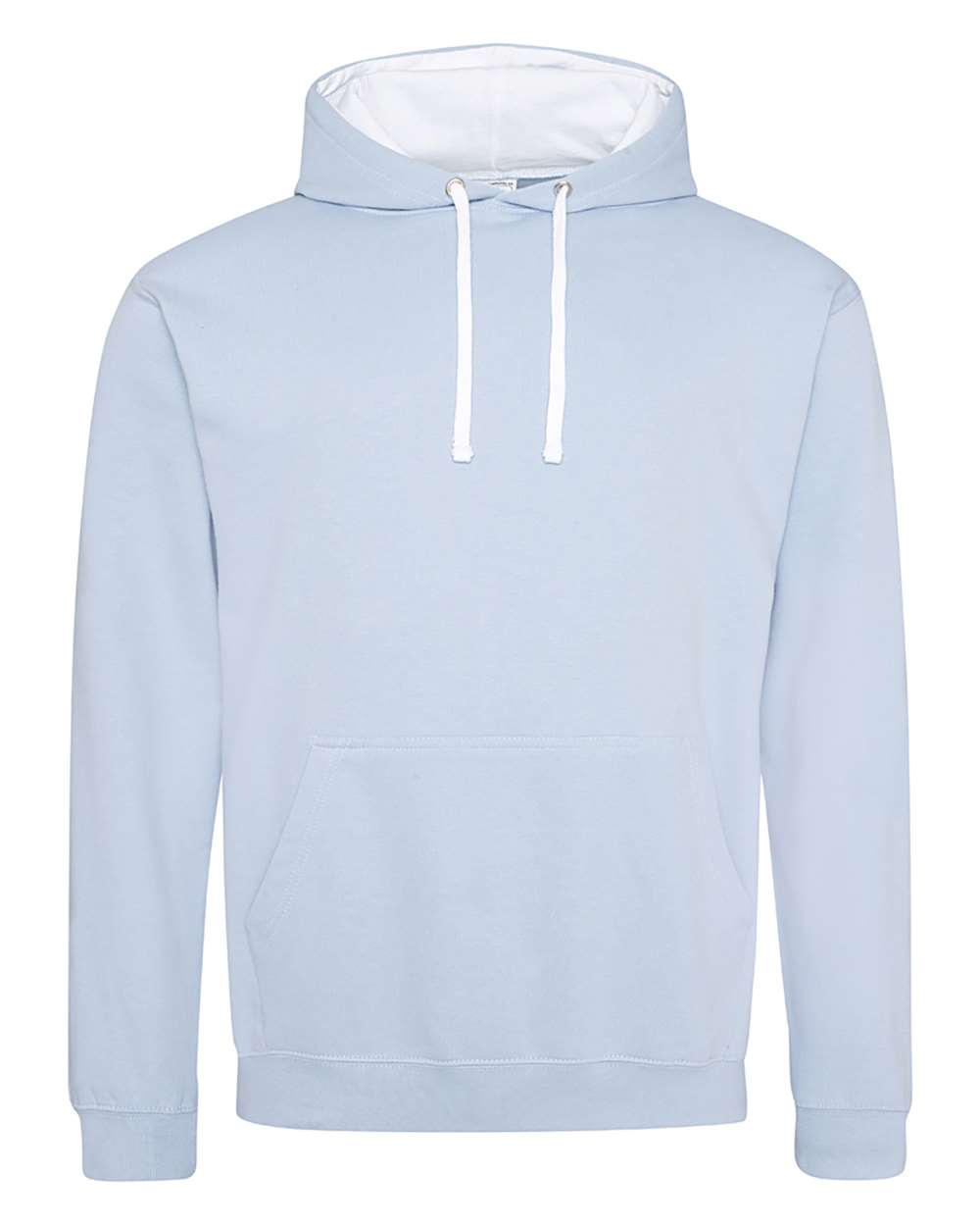 Unisex Midweight Varsity Contrast Hooded Sweatshirt - Front - B32701253 - Sky Blue/ Arctic White