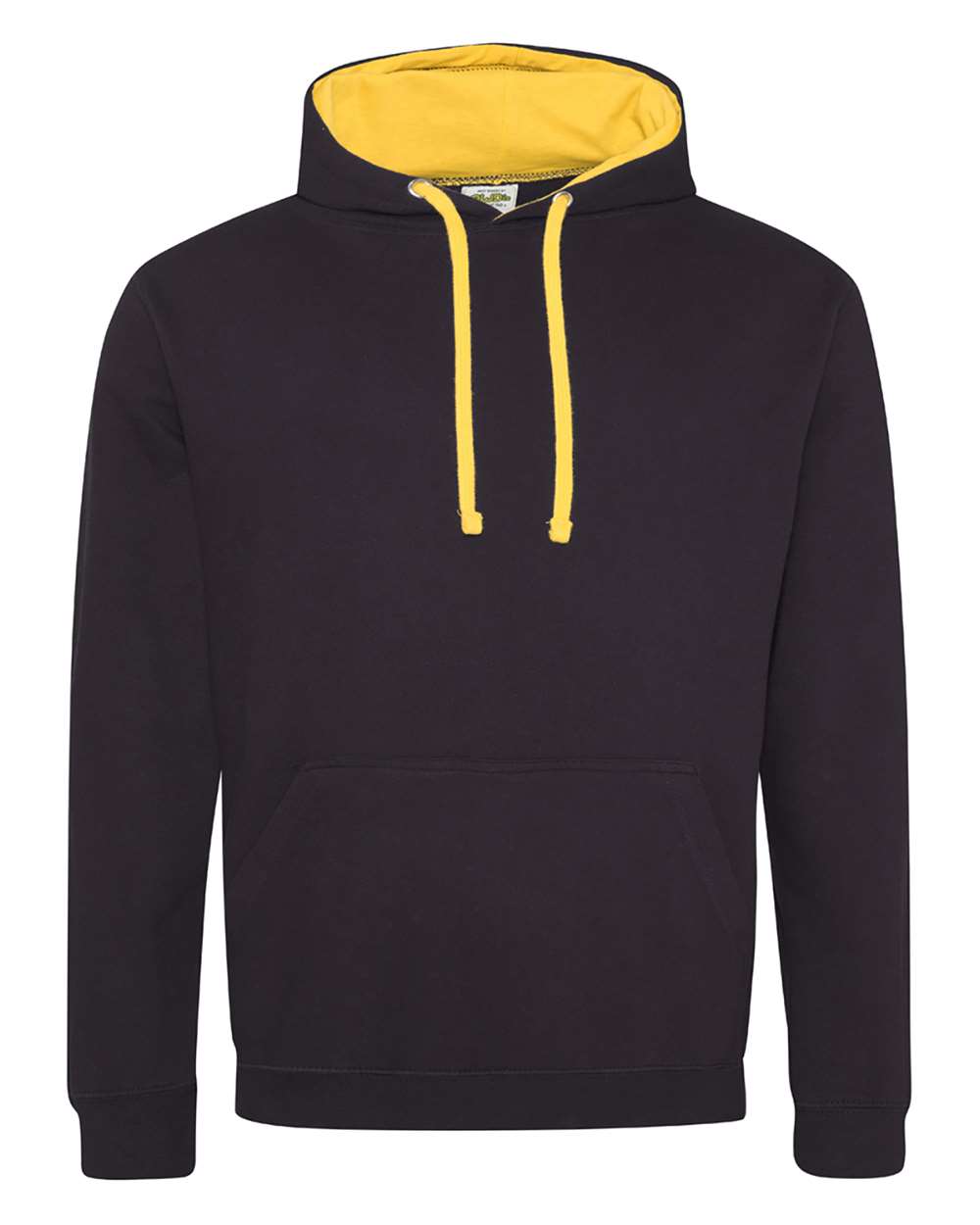 Unisex Midweight Varsity Contrast Hooded Sweatshirt - Front - B32701503 - Jet Black/ Gold