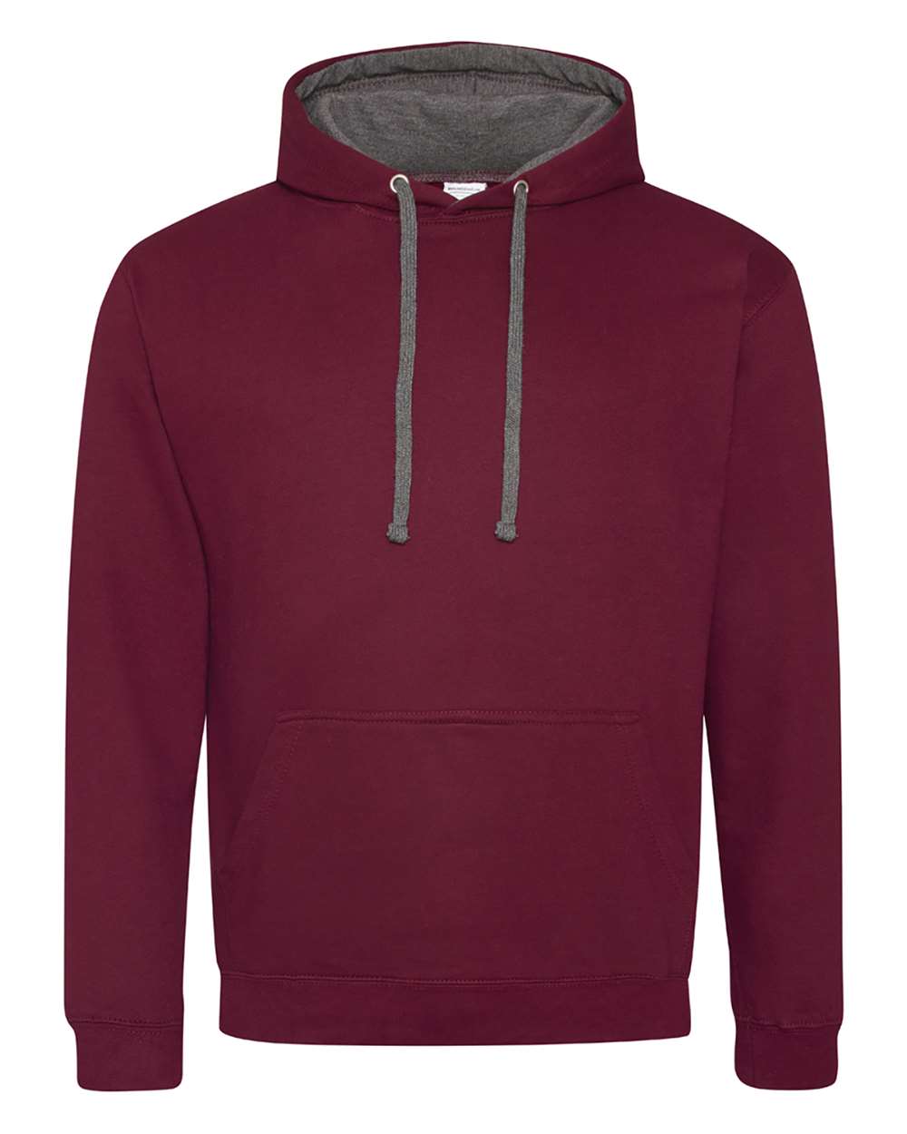 Unisex Midweight Varsity Contrast Hooded Sweatshirt - Front - B32701533 - Burgundy/ Charcoal