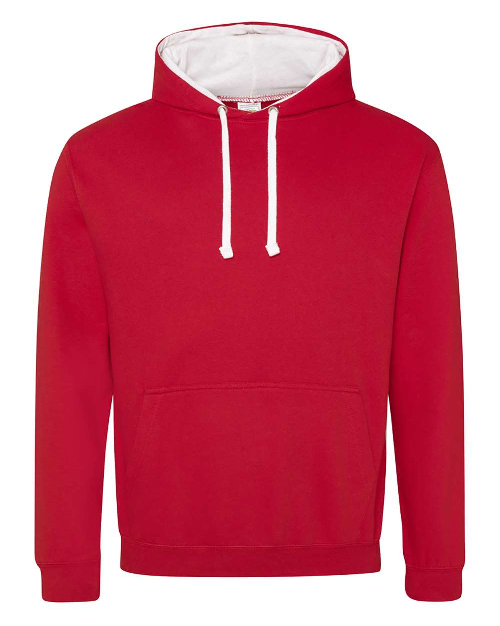 Unisex Midweight Varsity Contrast Hooded Sweatshirt - Front - B32701703 - Fire Red/ Arctic White