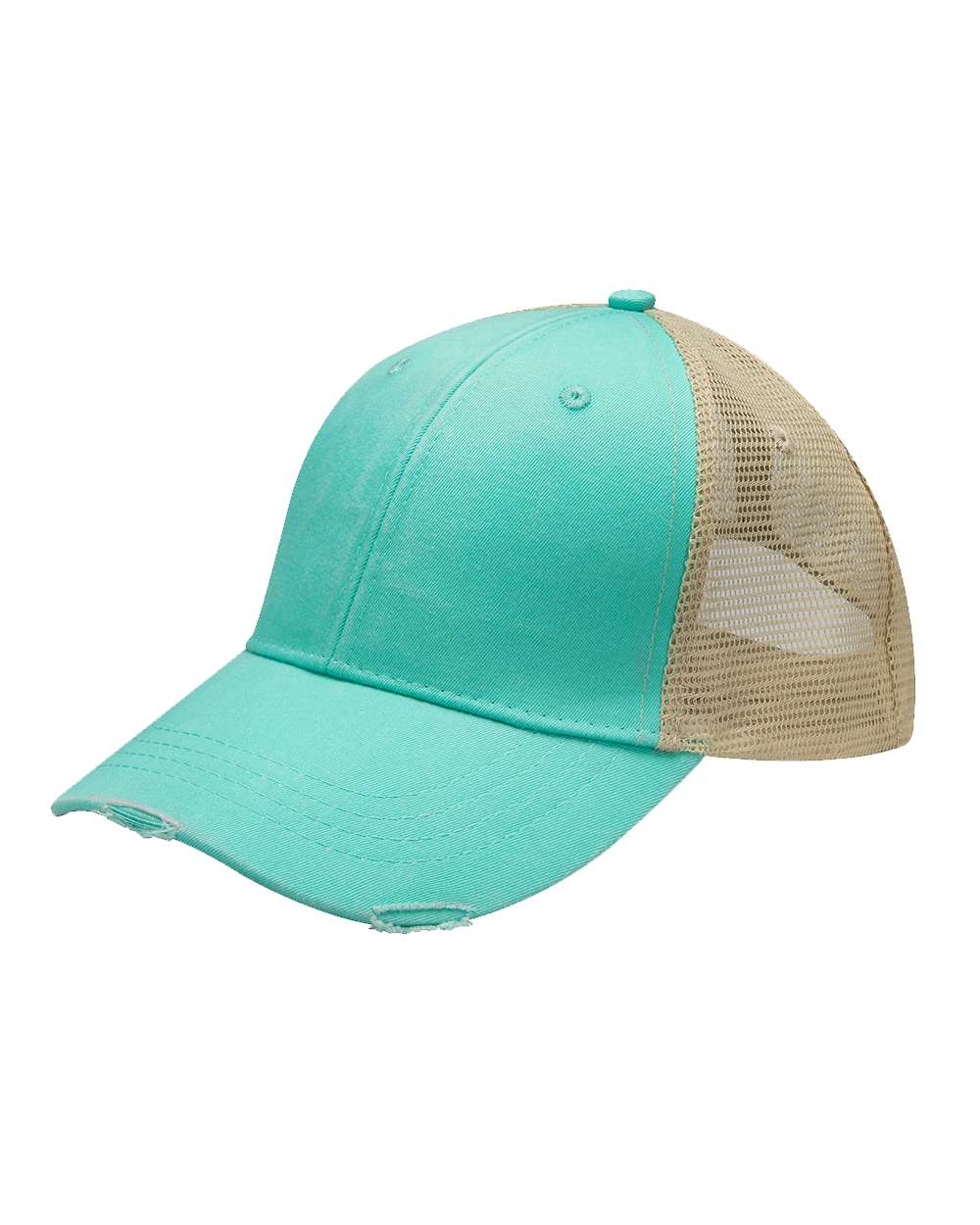 Ollie Distressed Cap - Front - B10678170 - Seafoam/ Tan