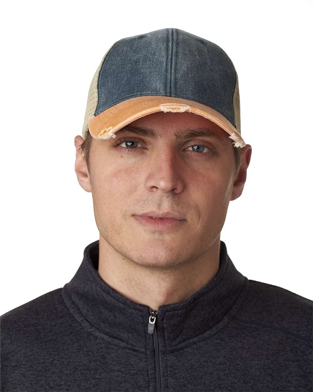 Ollie Distressed Cap - OnModelFront - B10678960 - Navy/ Tangerine/ Tan