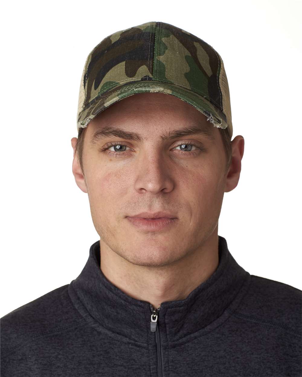Ollie Distressed Cap - OnModelFront - B10678970 - Jungle Camo/ Tan