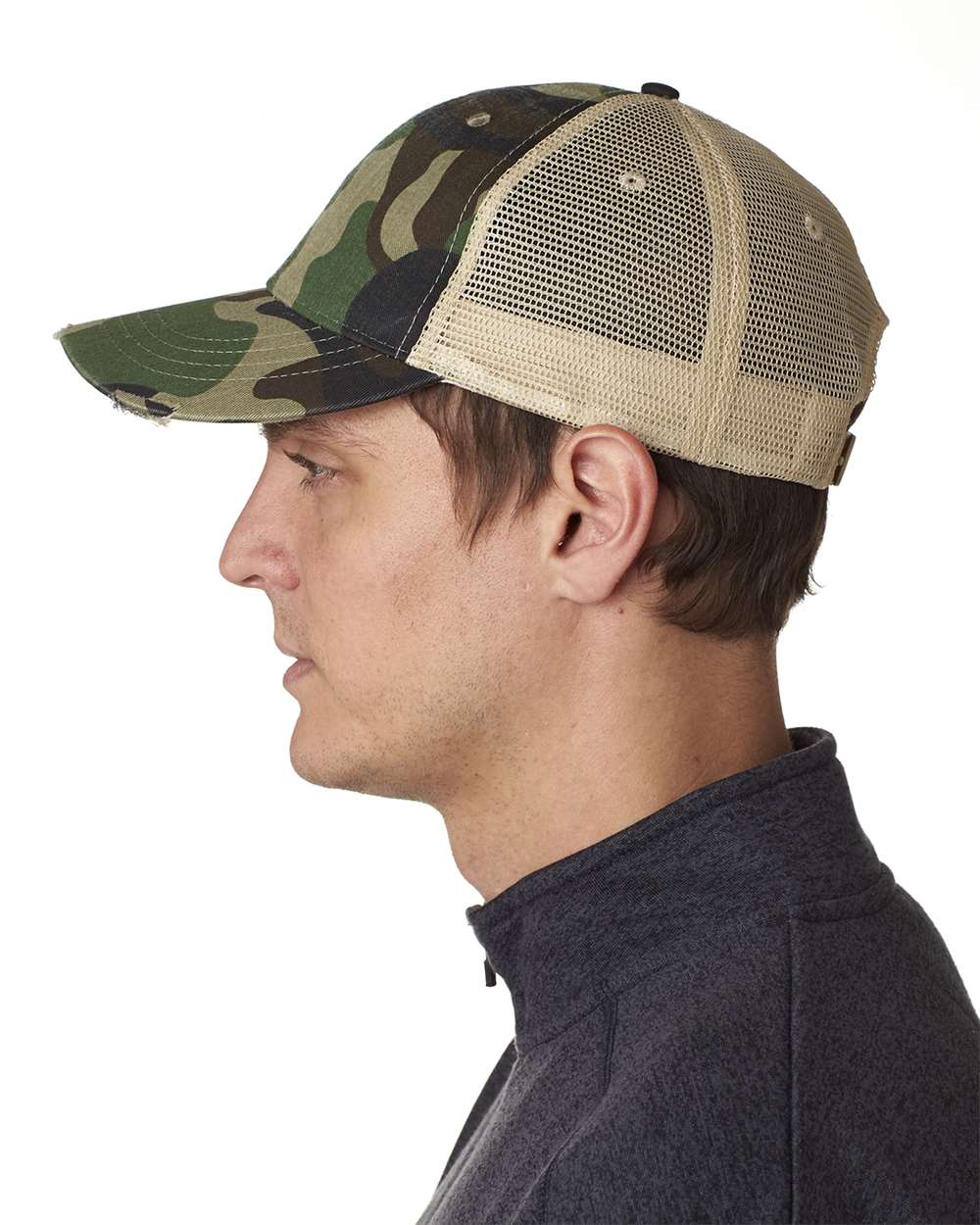 Ollie Distressed Cap - OnModelSide - B10678970 - Jungle Camo/ Tan