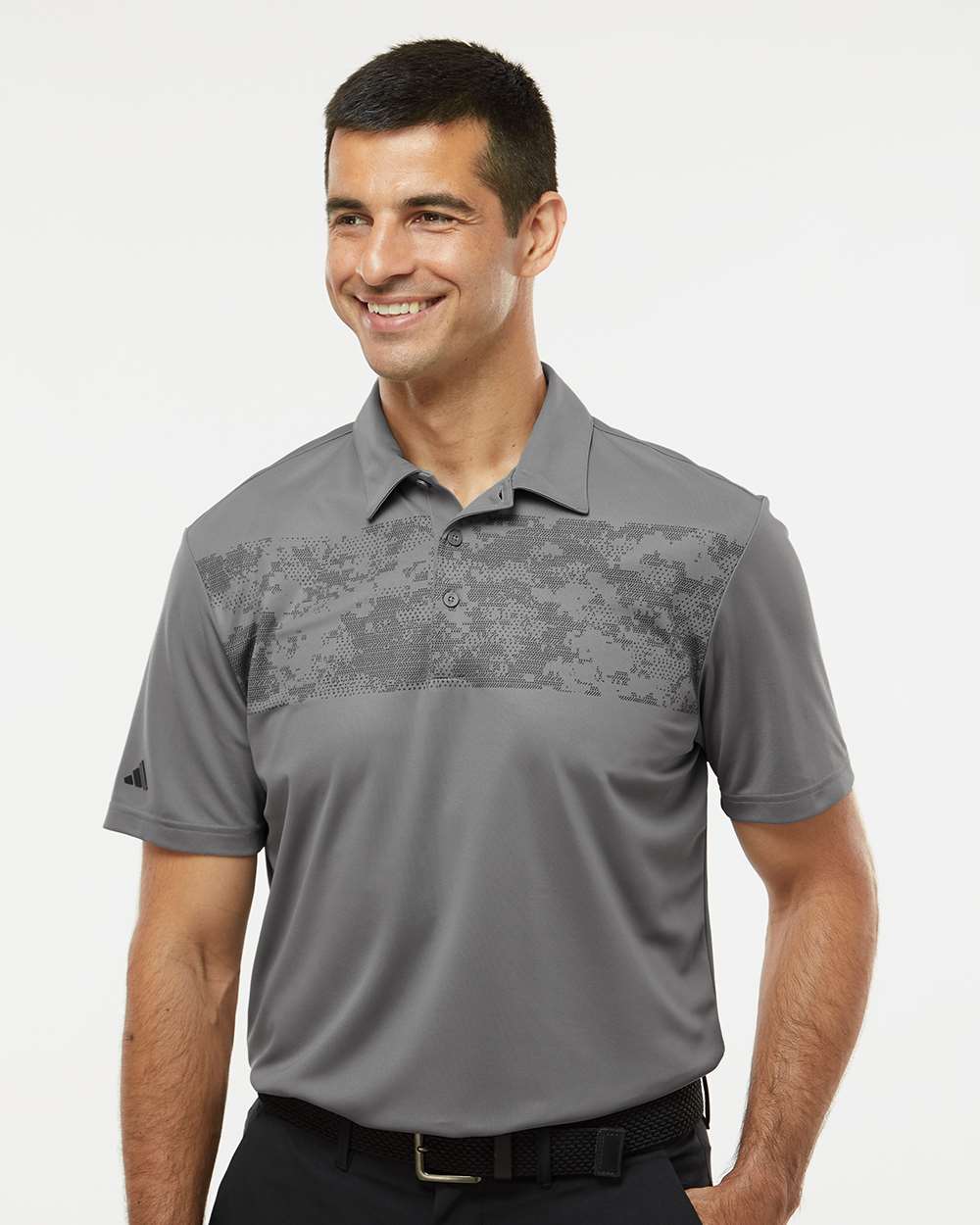 Men's Camo Chest Print Polo - OnModelFront - B08653353 - Grey Three