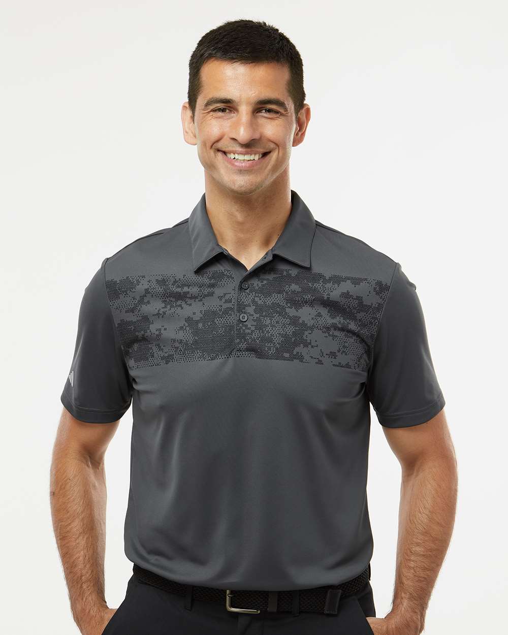 Men's Camo Chest Print Polo - OnModelFront - B08653583 - Grey Six