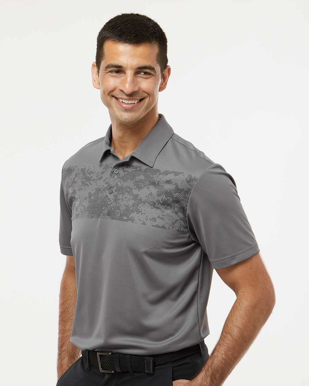 Men's Camo Chest Print Polo - OnModelSide - B08653353 - Grey Three