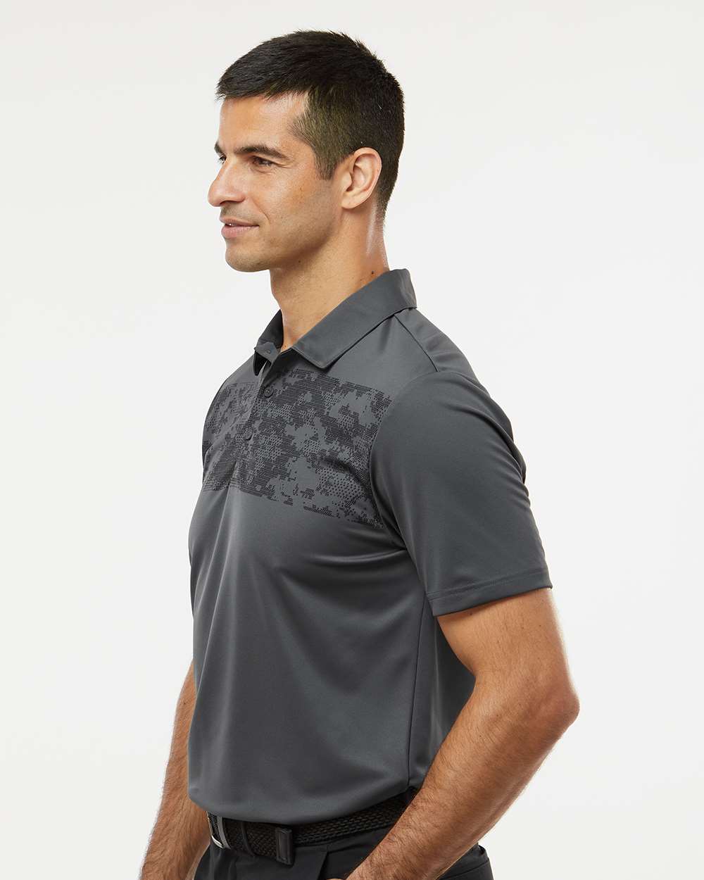 Men's Camo Chest Print Polo - OnModelSide - B08653583 - Grey Six